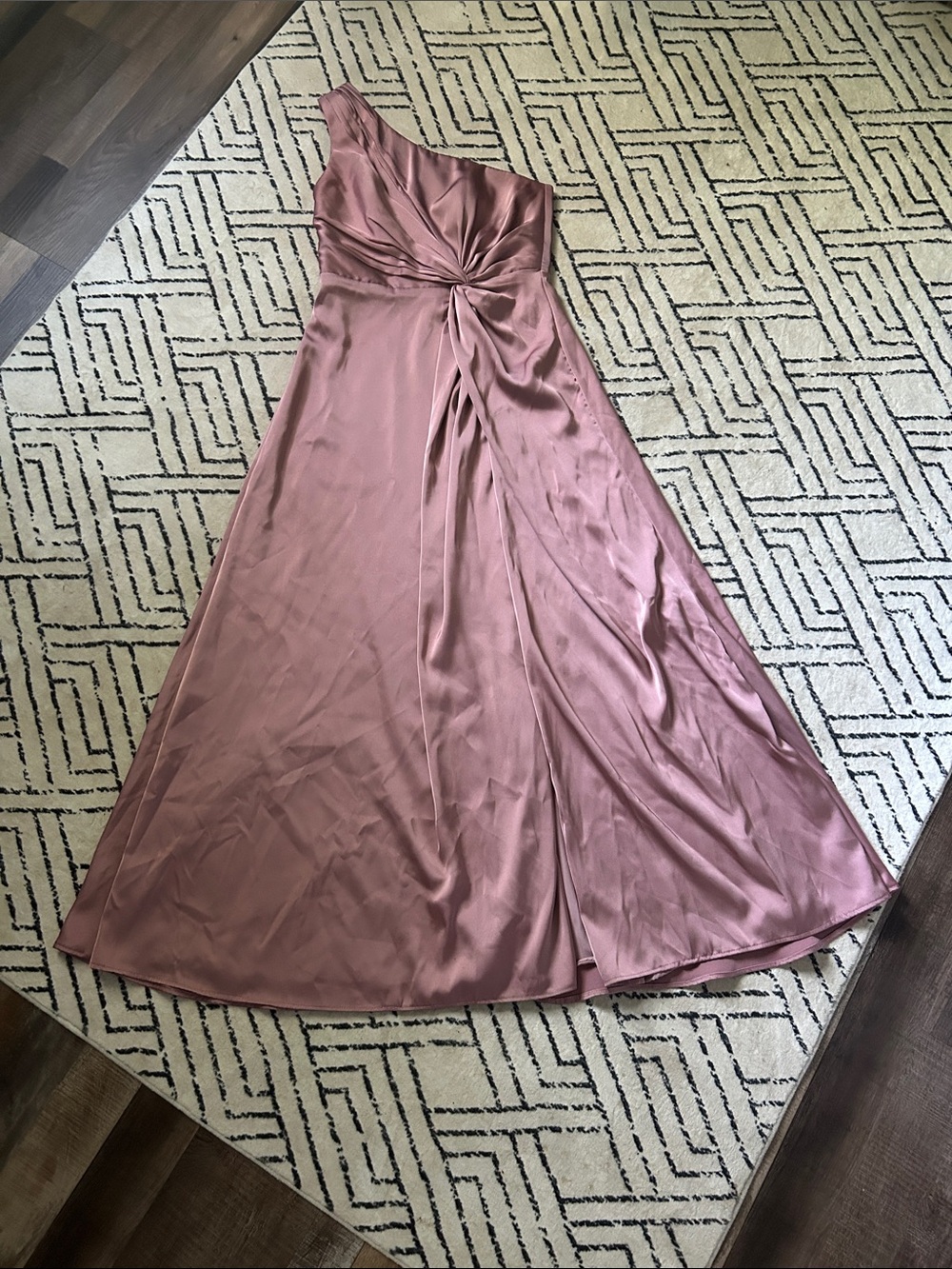Dusty Rose A-Line One Shoulder Stretch Satin Dress